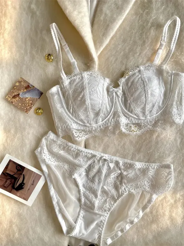French Half Cup Rabbit Ear Bra Set Hot Sale Strapless Non‑Slip Minimizer Side Support Anti‑Sag 32‑38 Women Lingerie