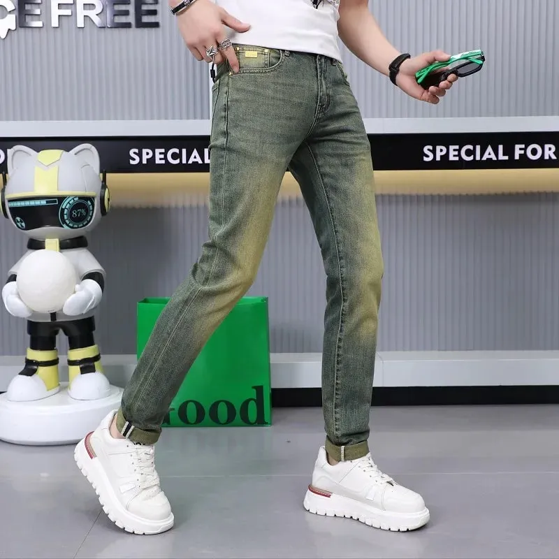 Newly Fashion Designer Men Jeans Retro Green Blue Slim Fit Ripped Jeans Men Trousers Vintage Casual Cotton Denim Pants Hombre — image 5