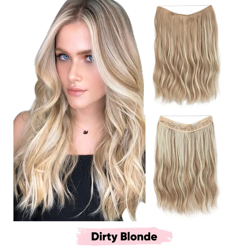 Synthetic Wave Invisible Clip in Hair Extensions Fish Line Ombre Natural Blonde Hairpiece Fake Hair Piece For Woman — image 14
