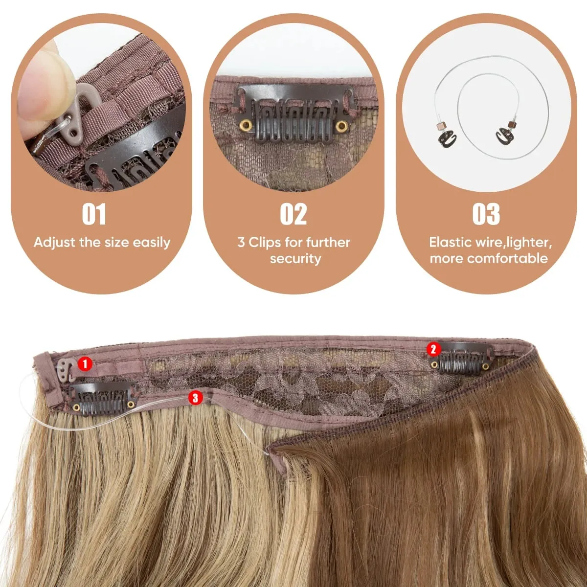 Synthetic Wave Invisible Clip in Hair Extensions Fish Line Ombre One Piece Natural Hairpiece Fake Blonde Hair Piece — image 3