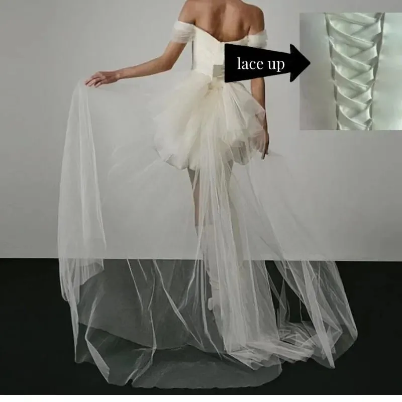 Nové elegantní lehké svatební šaty pro ženy Bílé sexy svatební minišaty se síťovinou na konci Svatební luxusní party vestidos — image 4