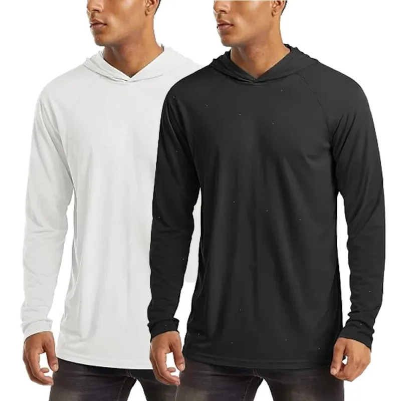 Sweats à capuche à manches longues pour hommes Chemises de protection solaire T-shirt solide à séchage rapide pour hommes Bodybuilding Fitness Muscle Sportwear Vêtements de sport