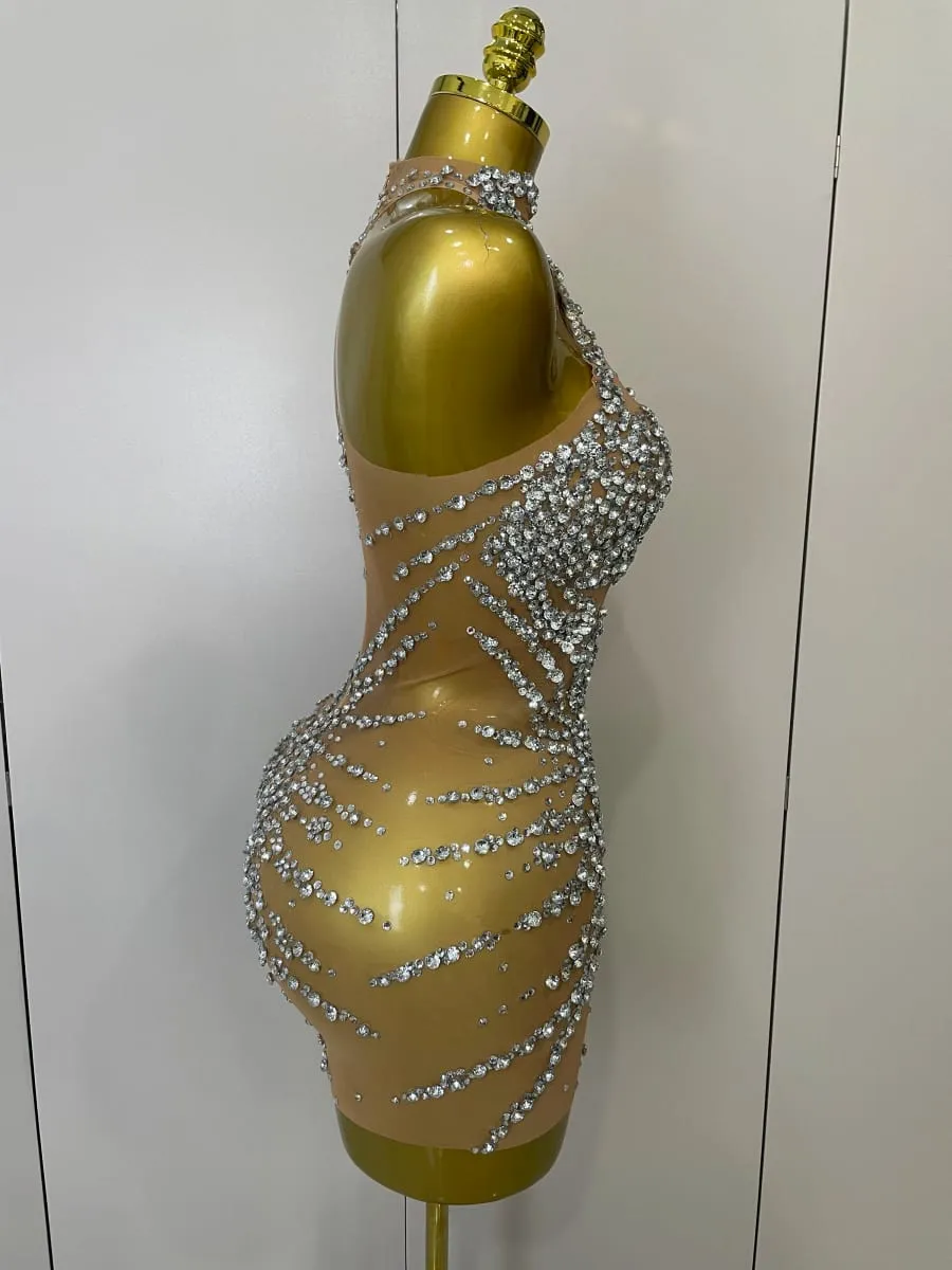 Sparkly Rhinestones Sexy Mesh See Through Dress Party Evening Prom Celebrate Birthday Dress Singer Dancer Show Stage Wear — image 5
