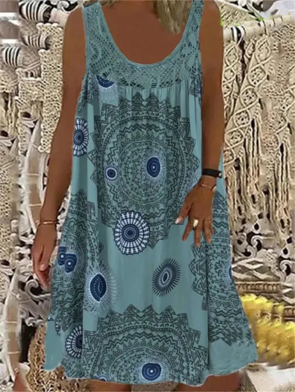 Digital printed off shoulder sexy camisole loose fitting dress lace casual dress summer dress — image 12