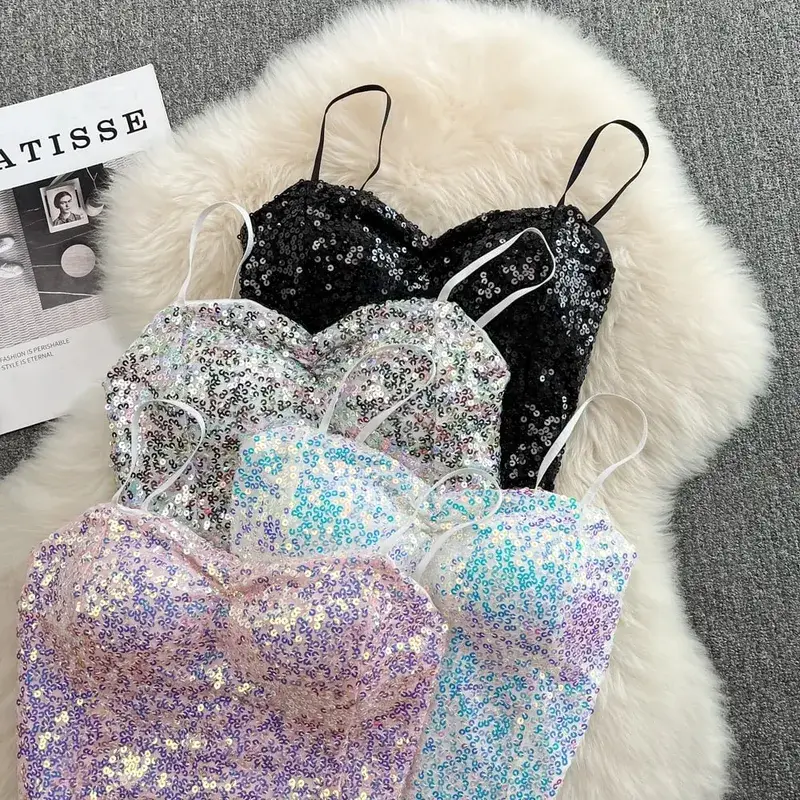 Sexy Sequin Party spaghetti Croset Bustier backless Slim Tanks and Camis Strap Glitter Crop Top Fashion Summer Women Clothes Y2k — image 8