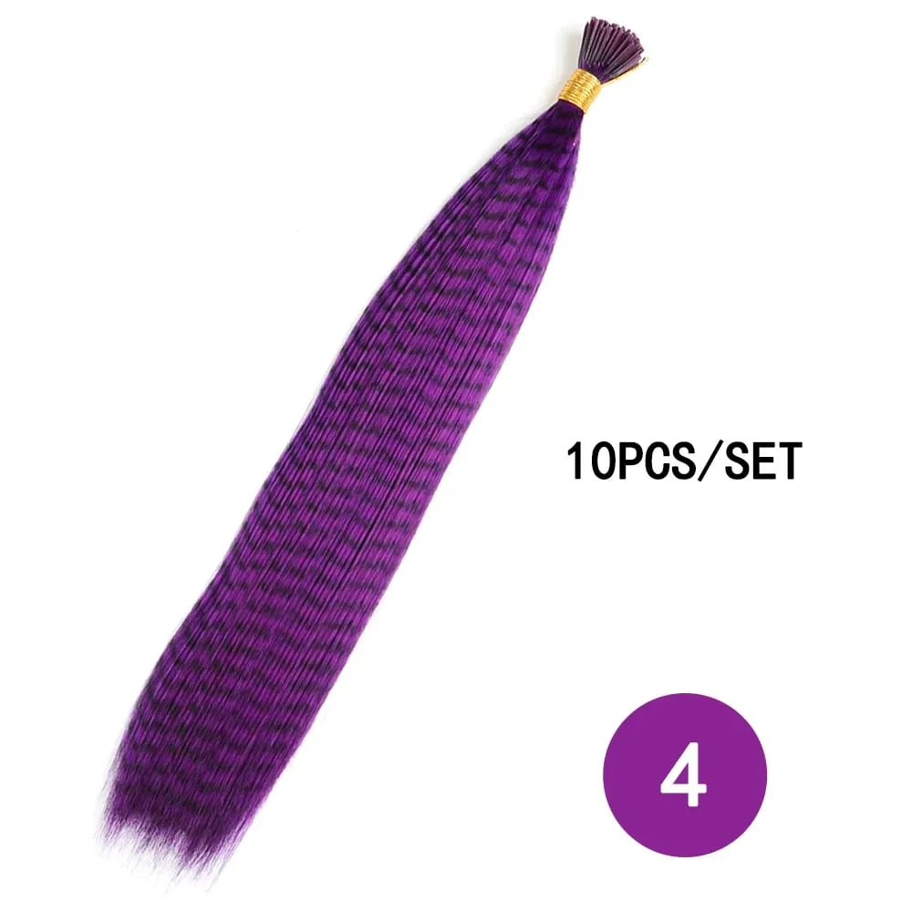 Synthetic Colored Feather Hair Extensions 16Inch 10 Pieces/Pack Blue Purple For Women Zebra Line Feather Hairpiece — image 11