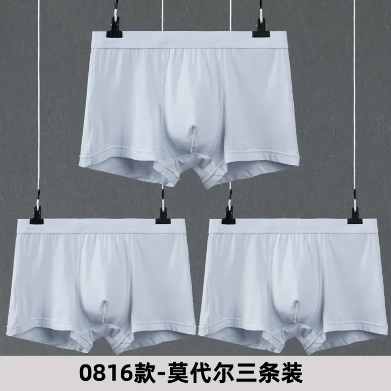 3 Pieces Lot Bamboo Fiber White Underwear Men Breathable Solid Boxer Shorts Soft Sexy Panties Sets Male Interior Clothing XXXL