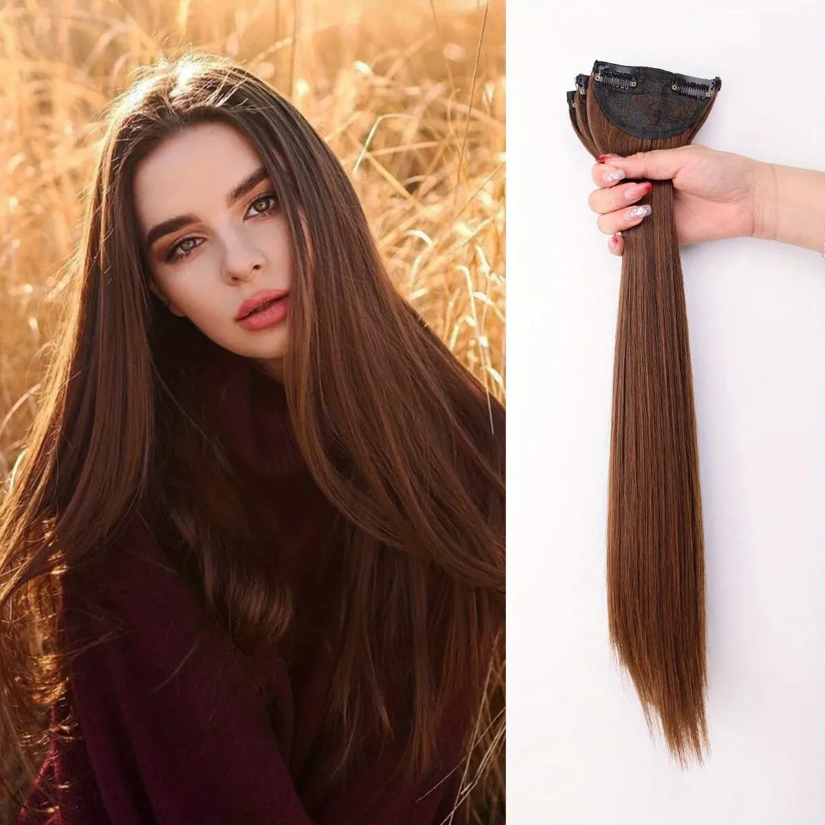 3pcs Set Clip In Hair Extensions Natural Straight 20Inch Synthetic Hairpieces Black Brown Dark Brown Thick Hair For Women Girls