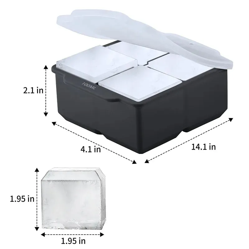 Silicone Large Ice Molds 2 Inch Big Ice Cube Trays with Removable Lid BPA-Free Easy Release and Stackable Flexible Ice Cube Tray — image 5