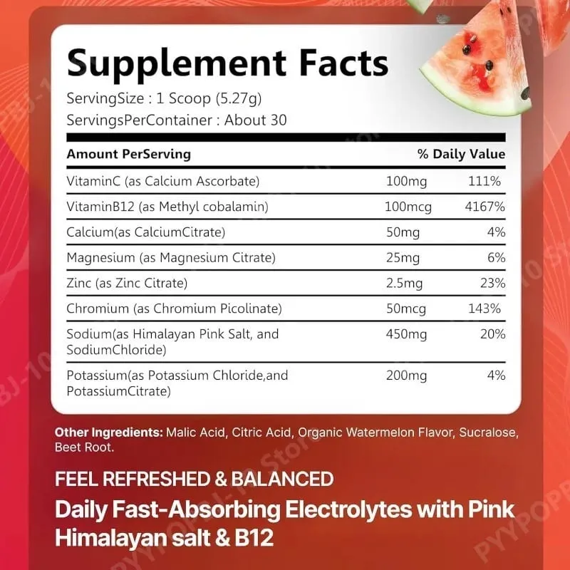 Elektrolytsupplementen Watermeloensmaak Suikervrije hydratatiemix met natriumkalium Magnesium Calcium Reispot — image 2