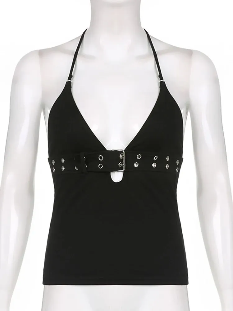 y2k Bandage Crop Top Black Backless Top Lace Up Cute Party Beach Summer Sweats Women Retro Basic Mini Vest Punk — image 7