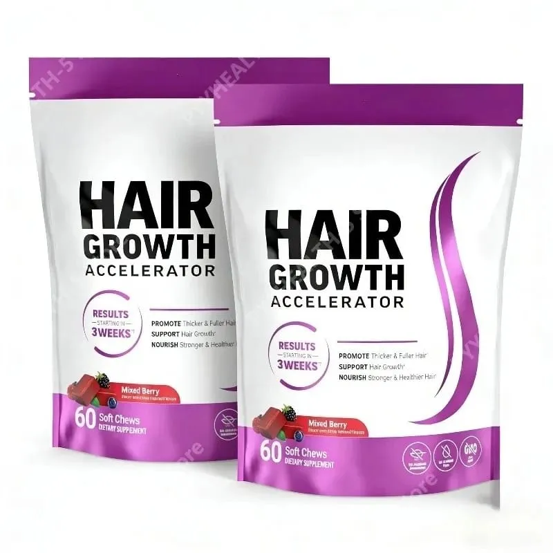 Suplemento de mastigação macia para crescimento capilar de biotina, suporte para cabelos mais grossos, vitamina C e E para nutrição saudável do cabelo 60 goma — image 9