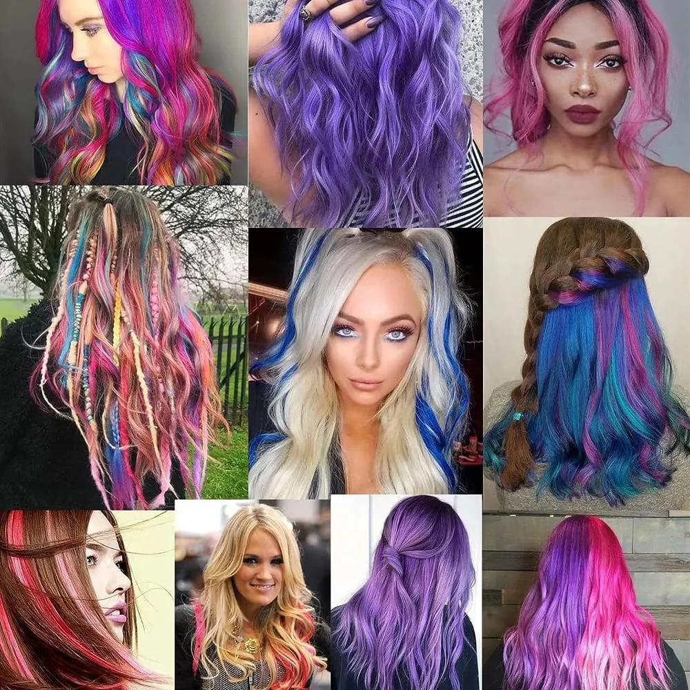 6pcs/pack Colored Party Highlights Clip in Hair Extensions for Girls 22 inches Multi-colors Straight Hair Synthetic Hairpieces — image 7