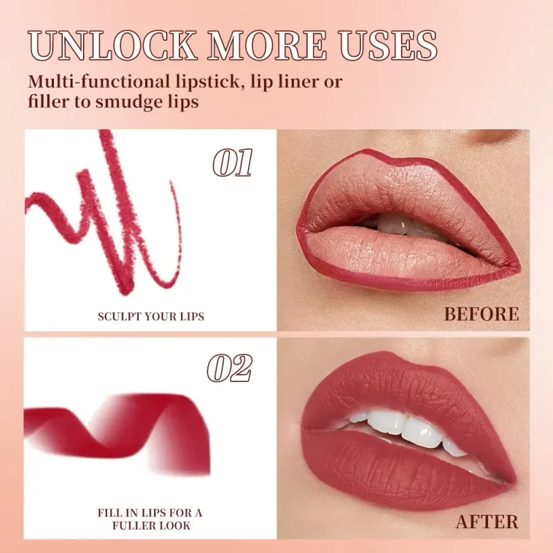 Matte Lipstick Pen Gradient Lip Liner Red Brown Velvet Contouring Pencil Lasting Waterproof Stick Sexy Women Makeup Lipliner — image 4