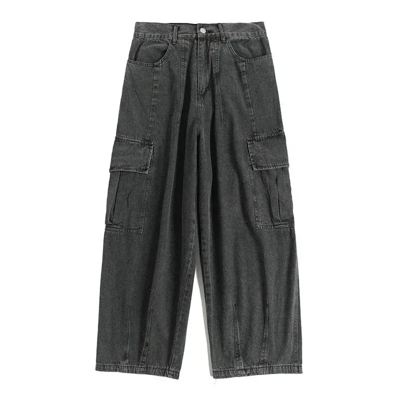 Baggy Jeans Men's Oversize Cargo Korean Black Wide Pants Streetwear Hip Hop Harajuku Male Fashion Straight Denim Pants