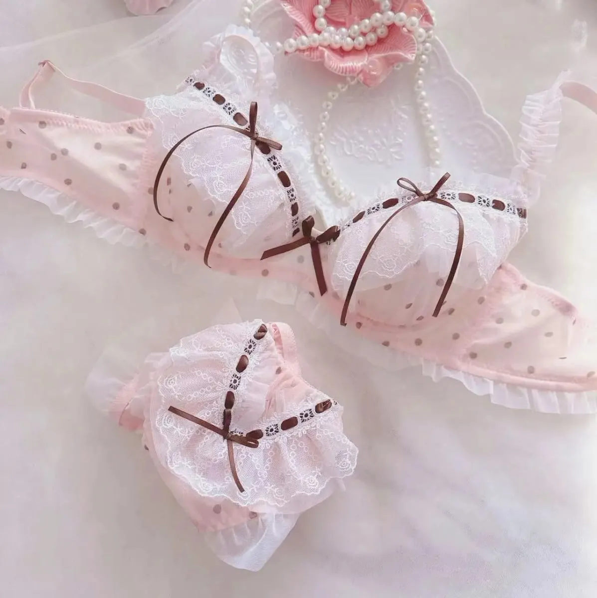 Pakaian dalam super cantik pita larut dalam air polka dot cangkir tipis gaya kampus gadis pelajar lucu berkumpul bra pakaian dalam seksi — image 6