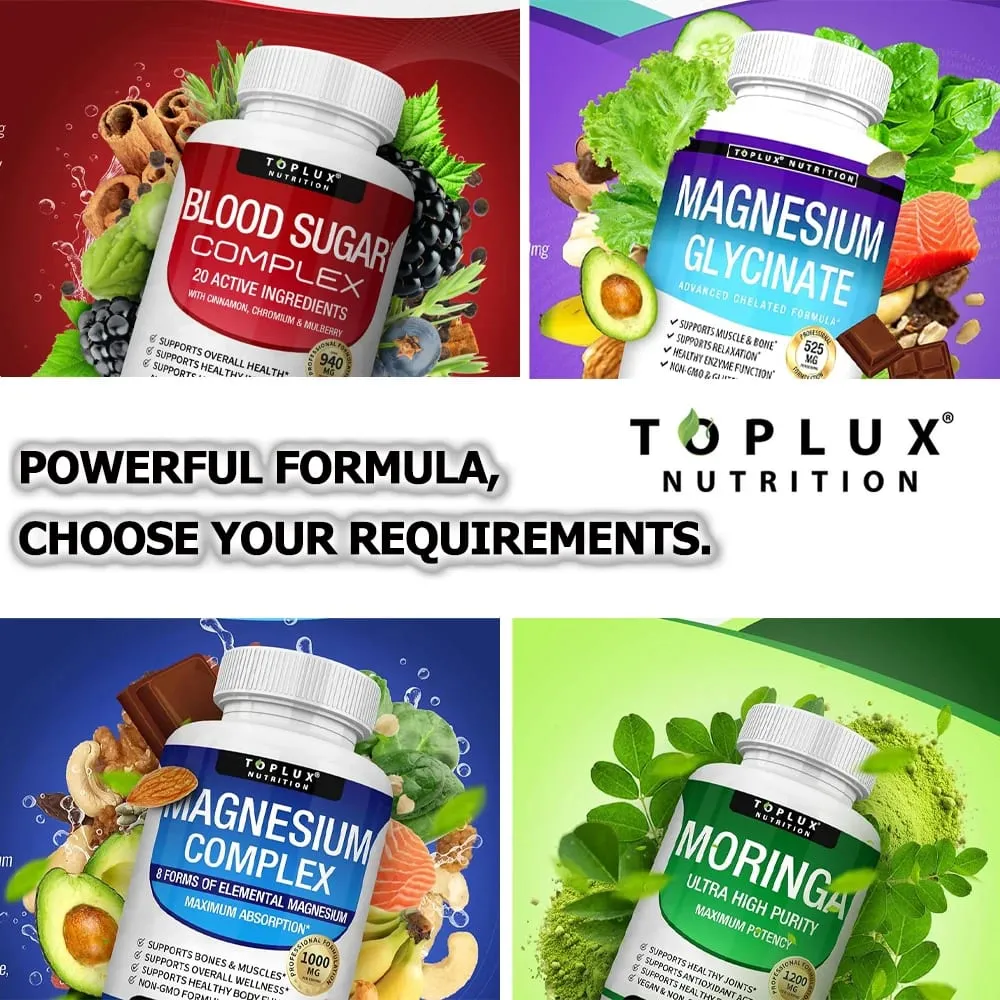 Prémium magnézium komplex kiegészítő 1000 mg magnézium-glizinát 525 mg vércukor komplex 940 mg moringa kapszula 1200 mg nem GMO — image 1