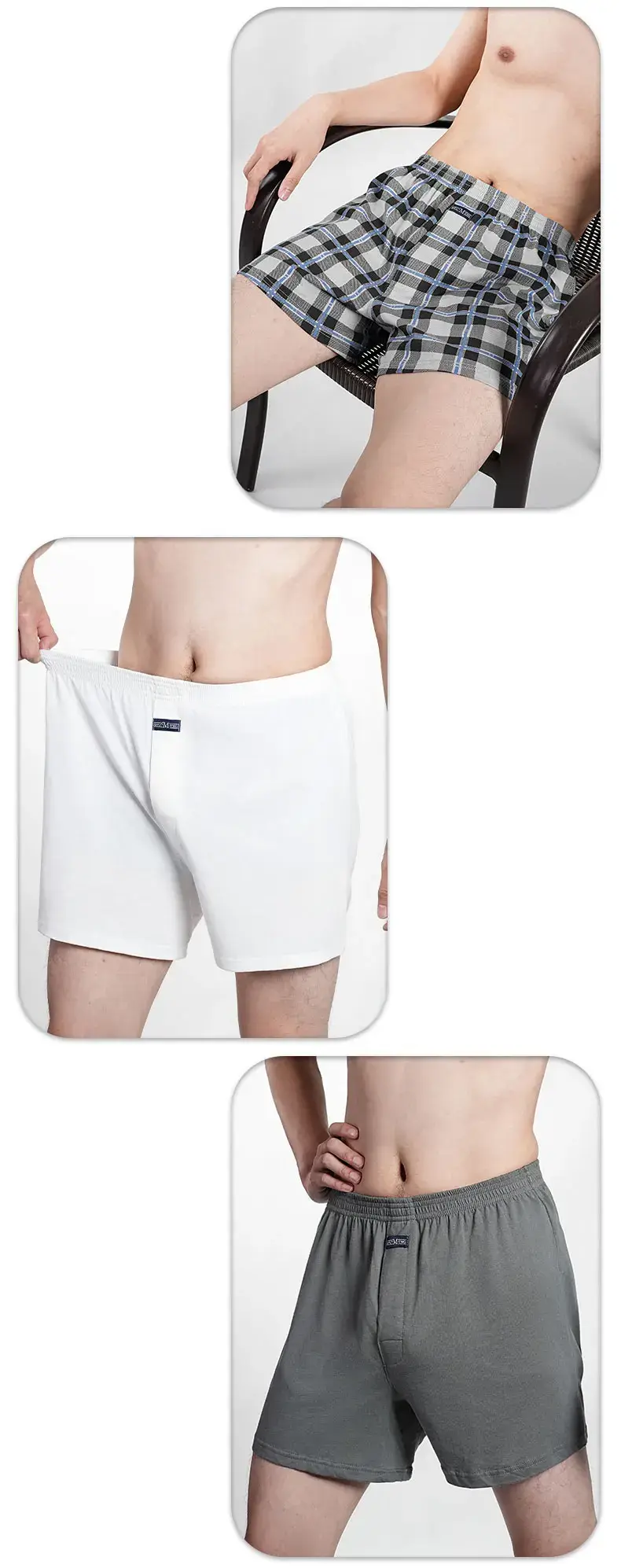 Men's High Waist Big Underpants Pure Cotton Boxer Shorts Underwear Casual Plaid Plus Size Aro Pants Pajama Bottoms at Home M-3XL