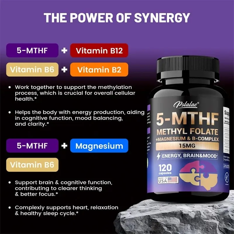 5-MTHF Methylfolate Supplement - Energy Brain and Mood Support Enhances Memory Focus and Clarity Boosts Cognitive Function