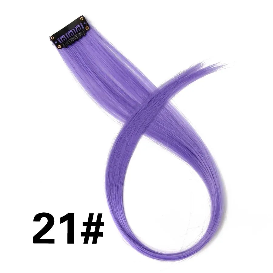 Straight Colored Hair Piece Hair Extensions Clip In Highlight Rainbow Hair Pink Blue Purple Synthetic On Clips For Women Girls — image 27