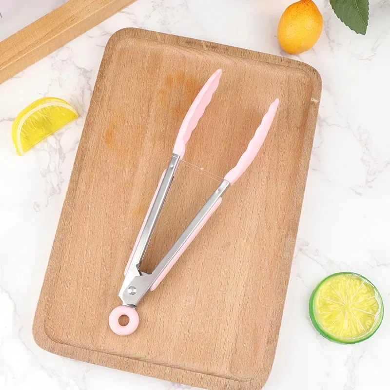 Silicone BBQ Grilling Tong Kitchen Cooking Salad Bread Serving Tong Non-Stick Barbecue Clip Clamp Stainless Steel Tools Gadgets — image 14