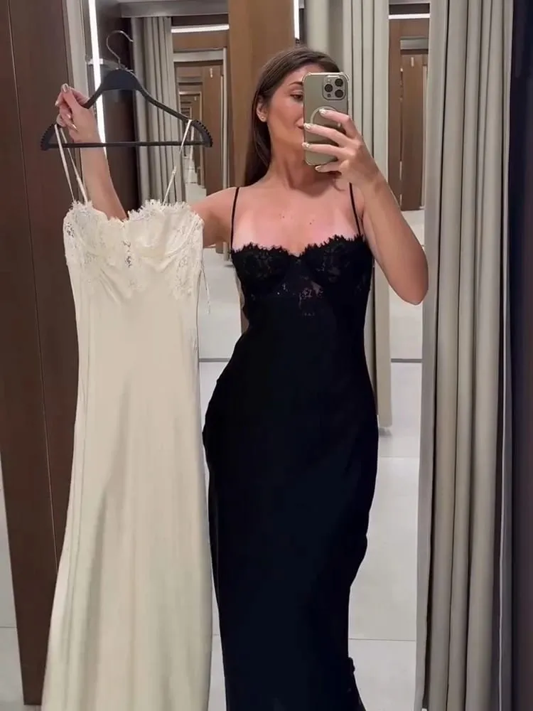 Sexy frauen Kleid Halfter Ärmellose Spitze Patchwork Dünne Kleider Weibliche 2026 Sommer Party Abend Mode Elegante Dame Outfit — image 6