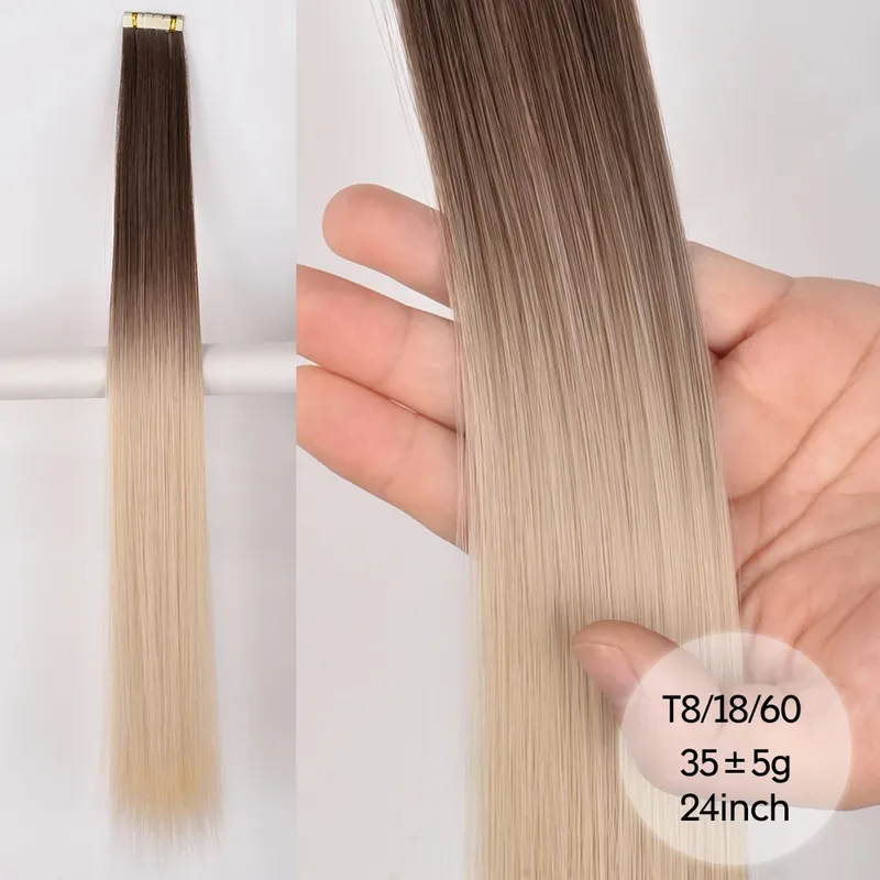 Tape In Straight Synthetic Hair Extensions Invisible Hand Tied Tape in Hair Natural Skin Weft Seamless Double-sided Adhesiv — image 21