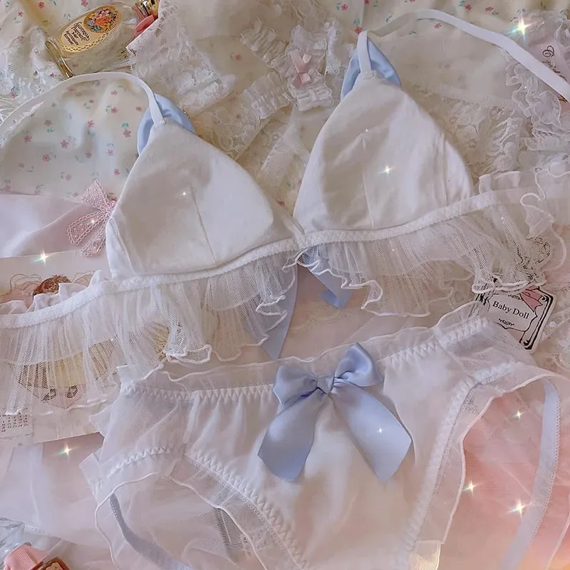Gonna per ragazza con orecchie di coniglio, biancheria intima carina, coppa triangolare bianca, senza reggiseno ad anello in acciaio, con set di mutande, lingerie da donna di grandi dimensioni — image 5