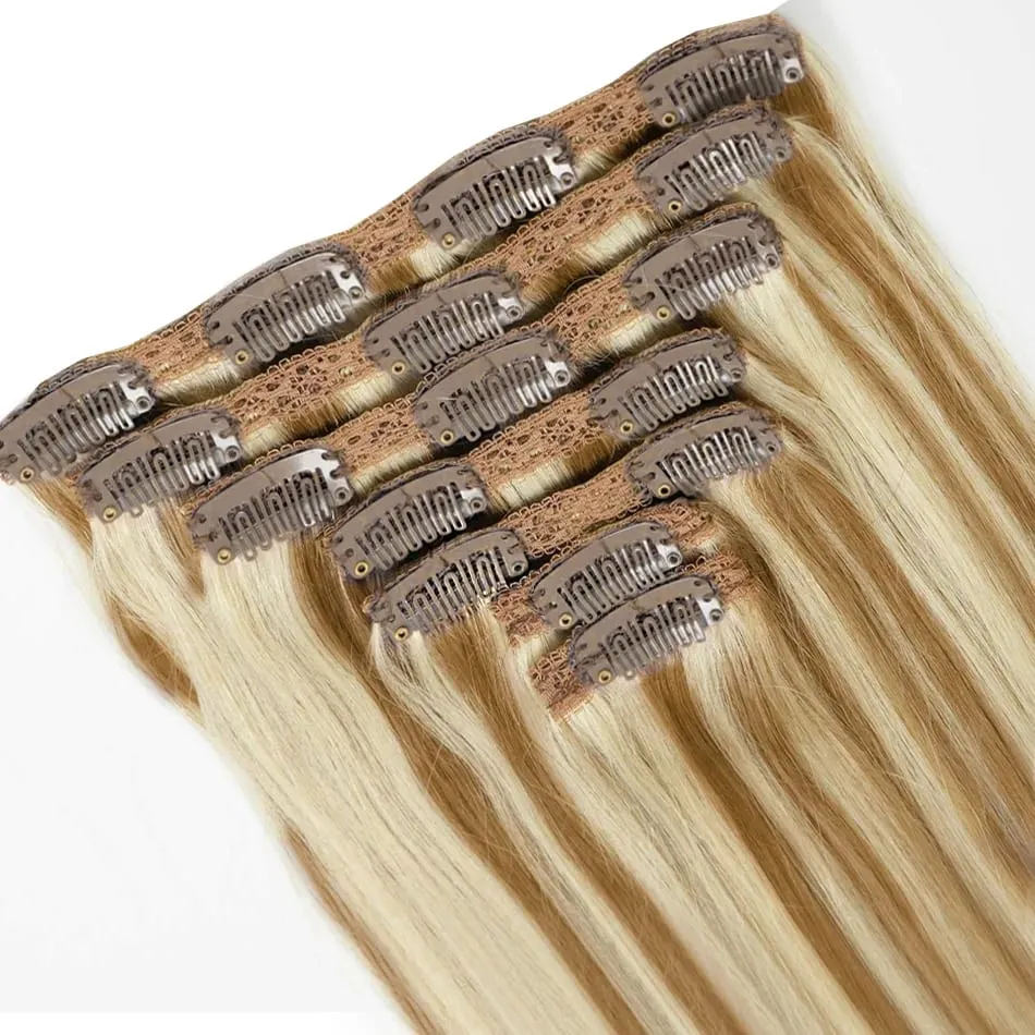 100% Real Human Hair Blonde Clips In Hair Extensions Bundles Natural Black Bulks Blonde 613 Piano Colored Brazilian Hair 30 inch — image 14