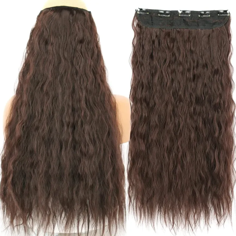 32inch Synthetic Hair Extensions One Piece 5 Clips Long Straight High Temperature Fiber Black Brown Hairpiece — image 32