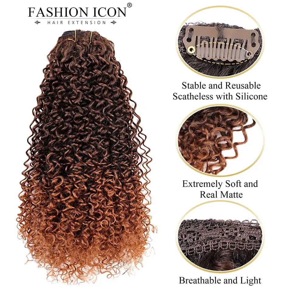 Afro Kinky Curly Synthetic Clip In Hair Extension Full Head Long 26” Afro Kinky Curly Fake Hair Pieces Clip-on hairpin For Women — image 4
