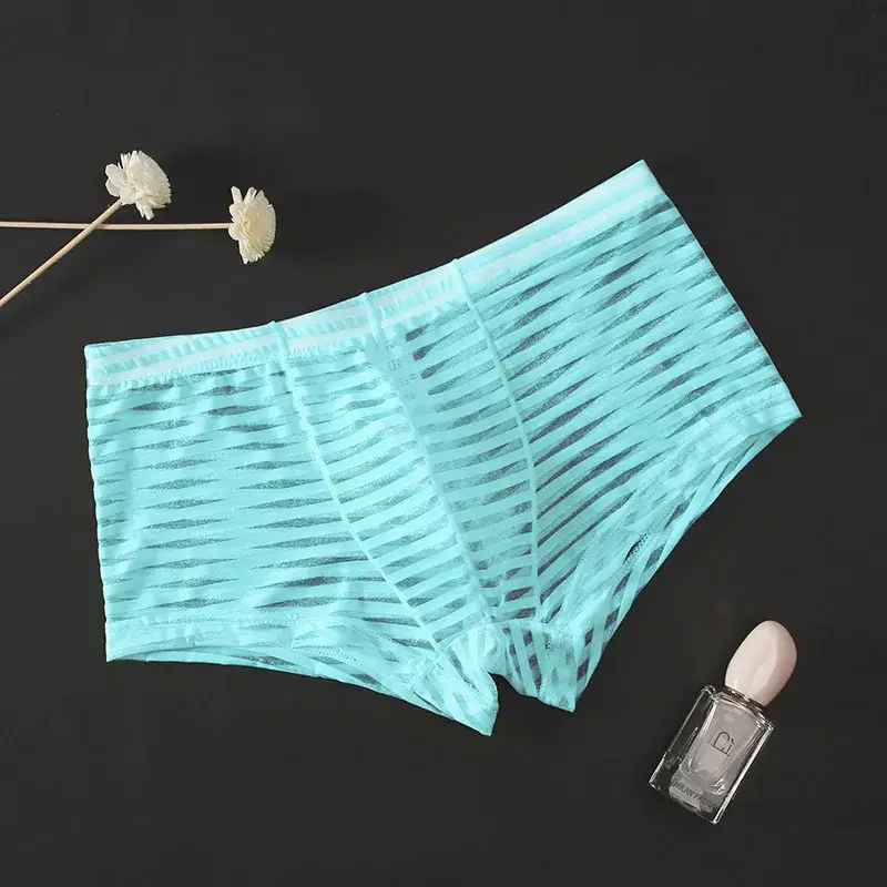 Transparent Underwear Sexy Men Ice Silk Striped Boxer Trunk Breathable Underpants U Convex Pouch Panties Man Boxer Briefs Short — image 13