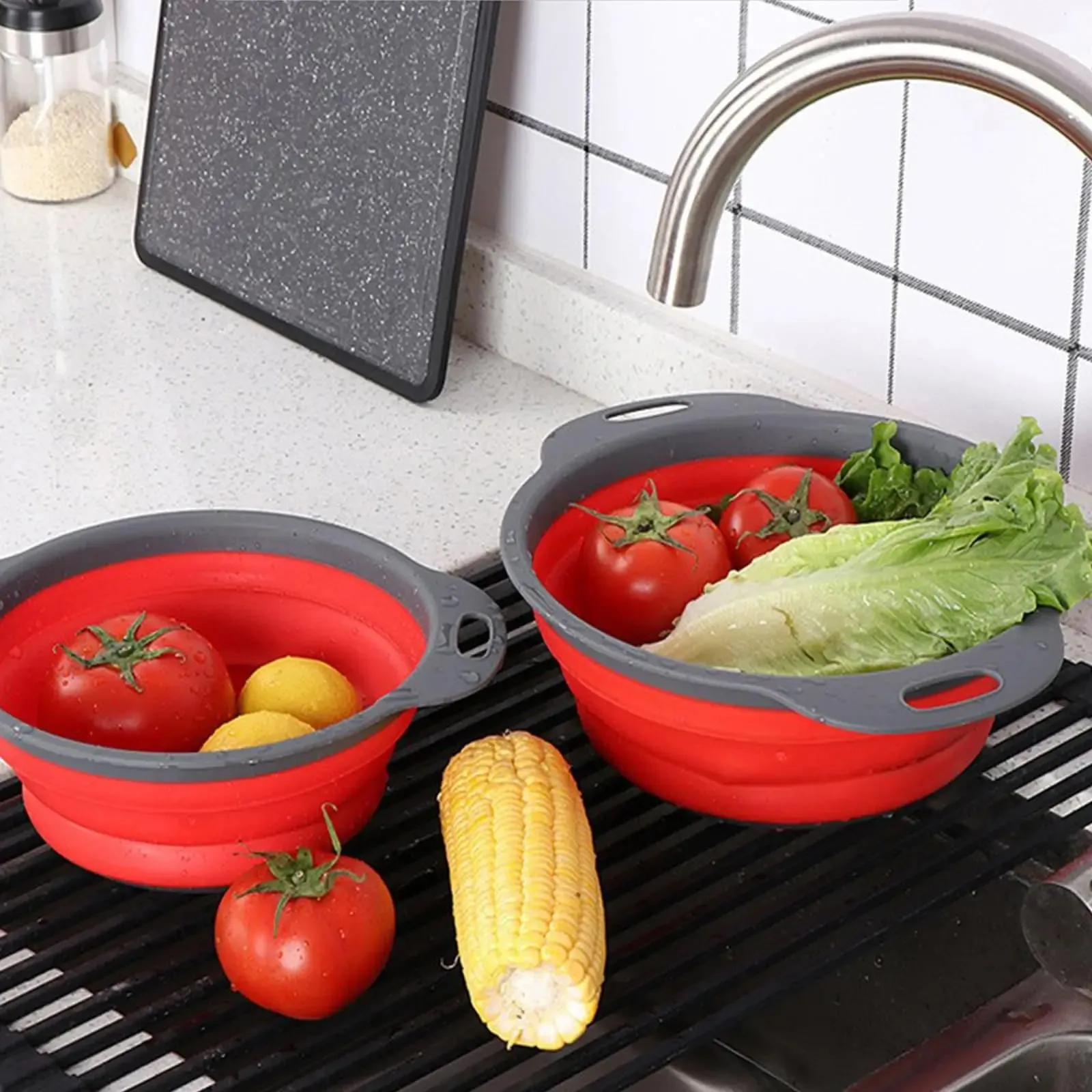 Collapsible Pasta Strainers Kitchen Colander for Draining Fruit Kitchen Silicone Filter Vegetables Baskets Sink Washing Bowl