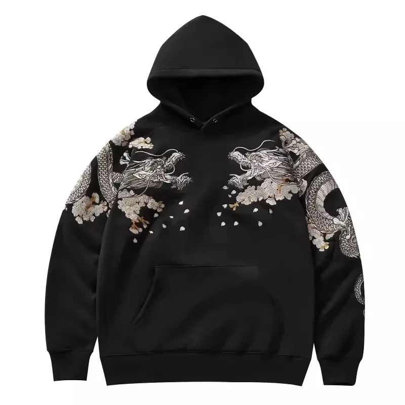 Makuluya Hoodies Yokosuka Black Dragon Phoenix Suzaku Pattern Embroidered Pullover Sakura — image 4
