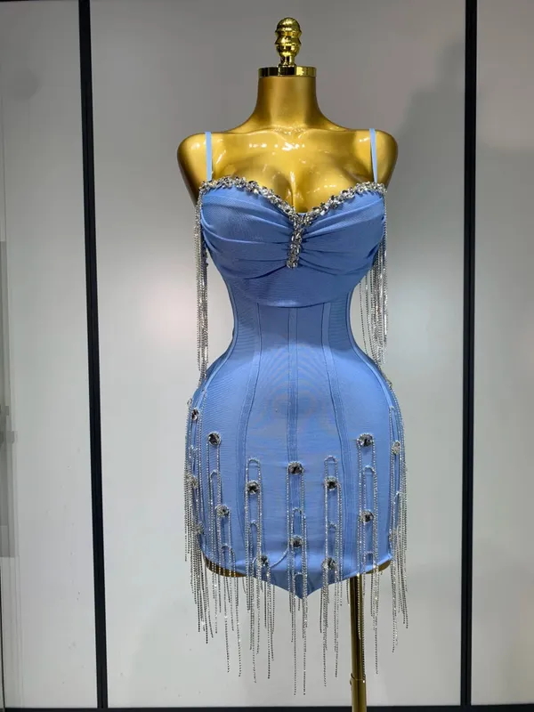 Kobiety seksowny Backless Spaghetti pasek Bodycon bandażowa sukienka bez rękawów 2025 elegancka suknia balowa klub wieczorowe sukienki urodzinowe — image 10