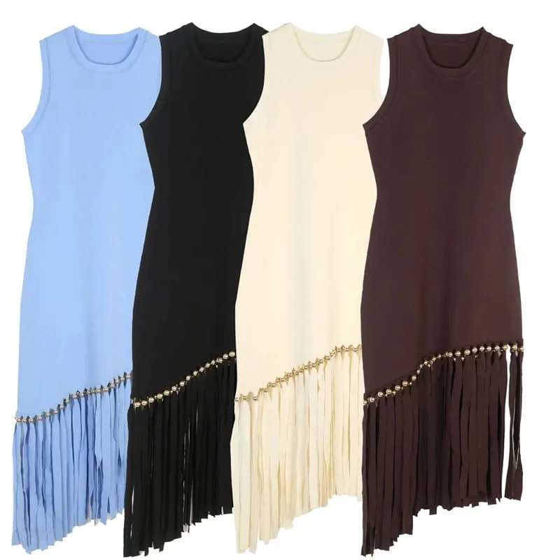 Ele Long Knitted Dr Slim Fit Svel Vintage Tassel Trim Wrap Around Skirt High Waist Silk Tead Lace Summer Dr — image 2