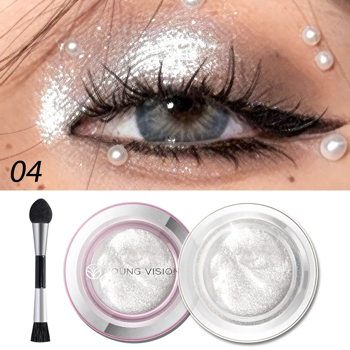 1 st Highlighter Flytande ögonskugga Vattenfast Icke-fet Långvarig Highlight & Smoky Eye Shadow med makeupborste — image 2