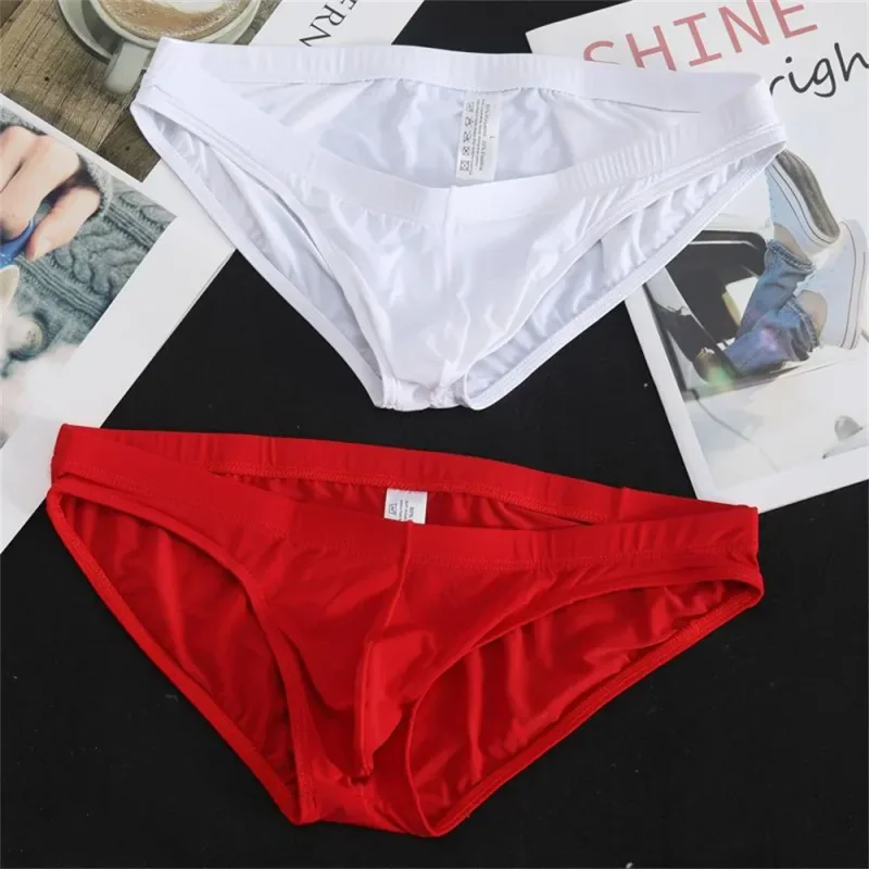 2Pcs Sexy Ice Silk Briefs Men Bulge Pouch Plus Size Underwear Hombre Ropa Interior Ultra Thin Panties Plus Size — image 21
