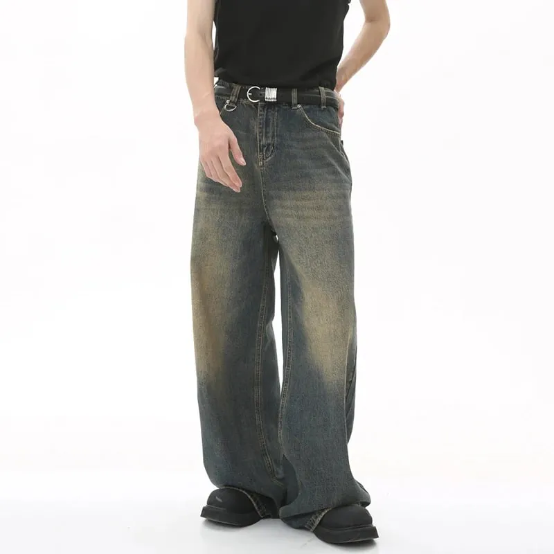 Summer Men's Denim Pants Old Blue Washed Male Jeans Straight Casual Menwear Loose Wide Leg Trousers New Fashion 9C354 — image 2