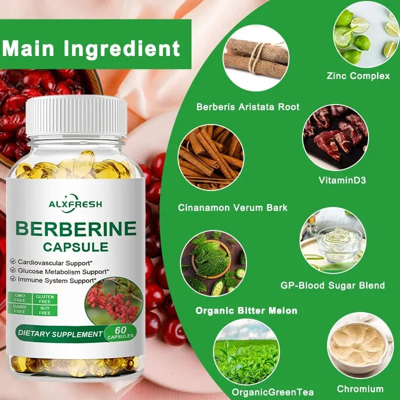 Berberine Capsules Support Oral Inflammation Intestinal Infection Blood Sugar Lipid Regulation Cardiovascular and Antioxidant