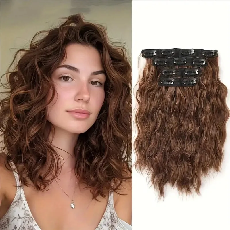 Synthetic Hair Extensions 6PCS Curly Clip In Hair Extensions 12" Short Curly Wavy Invisible Natural Soft Hairpieces for Women — image 7