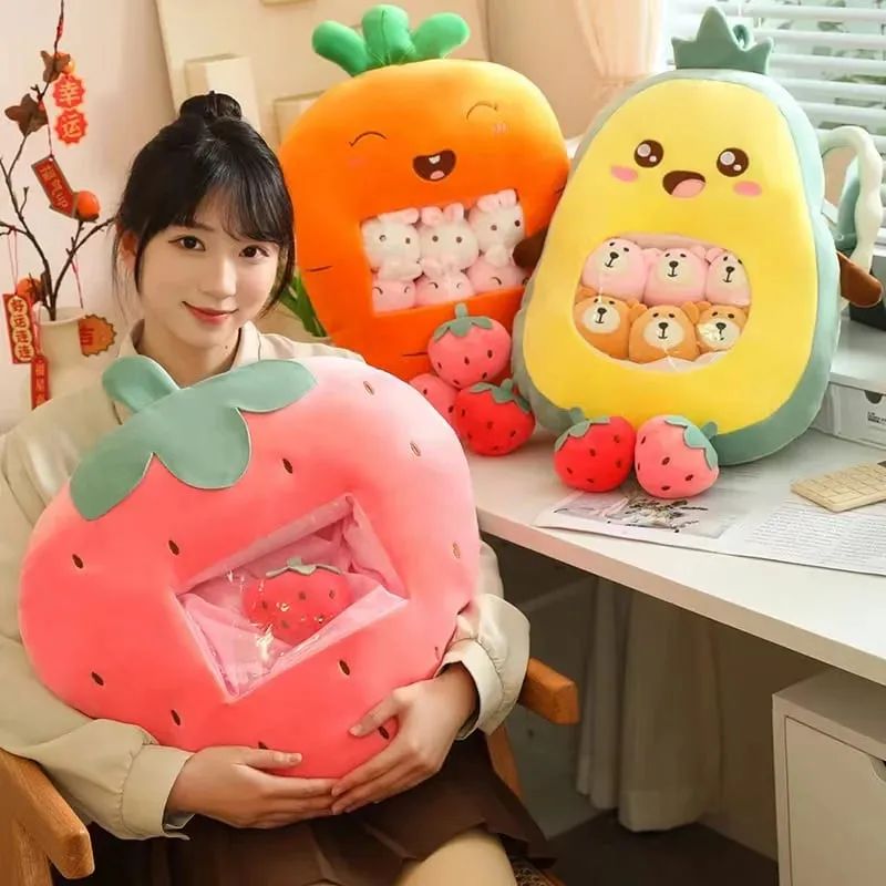 Six Small Toys Inside Cute Cartoon Fruit Plush Pillow Soft Stuffed Sofa Cushion Homdecor Pillow Backrest Children's Gift — image 7