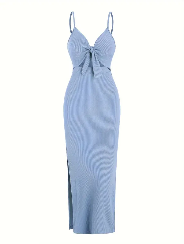 Europe and America Knit Simple Sleeveless Suspender Dress in Spring and Summer Leaking Back and sexy Long Skirt with Neck. — image 5