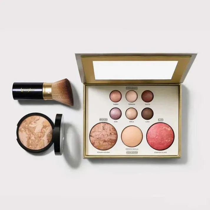 Tuscan Dreams Holiday Baked Starter Kit (4PC)-- Full Face Makeup Palette Foundation with Limited Edition Brushes