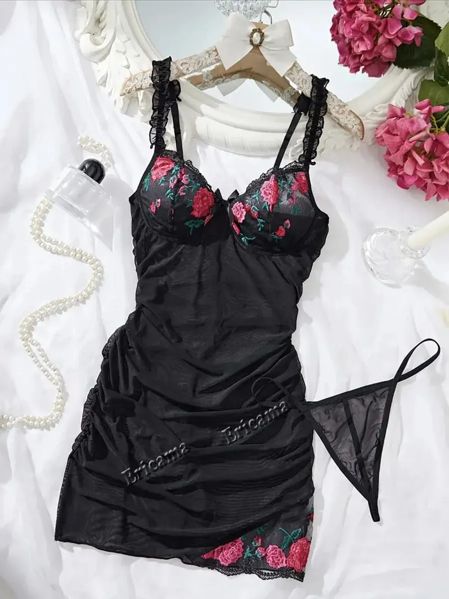 Sexy set podprsenky Průhledná krajka Erotické kostice Krajka podprsenky Sexy spodní prádlo Efektní outfit Romantické teplé spodní prádlo Sety podprsenky a kalhotek — image 2
