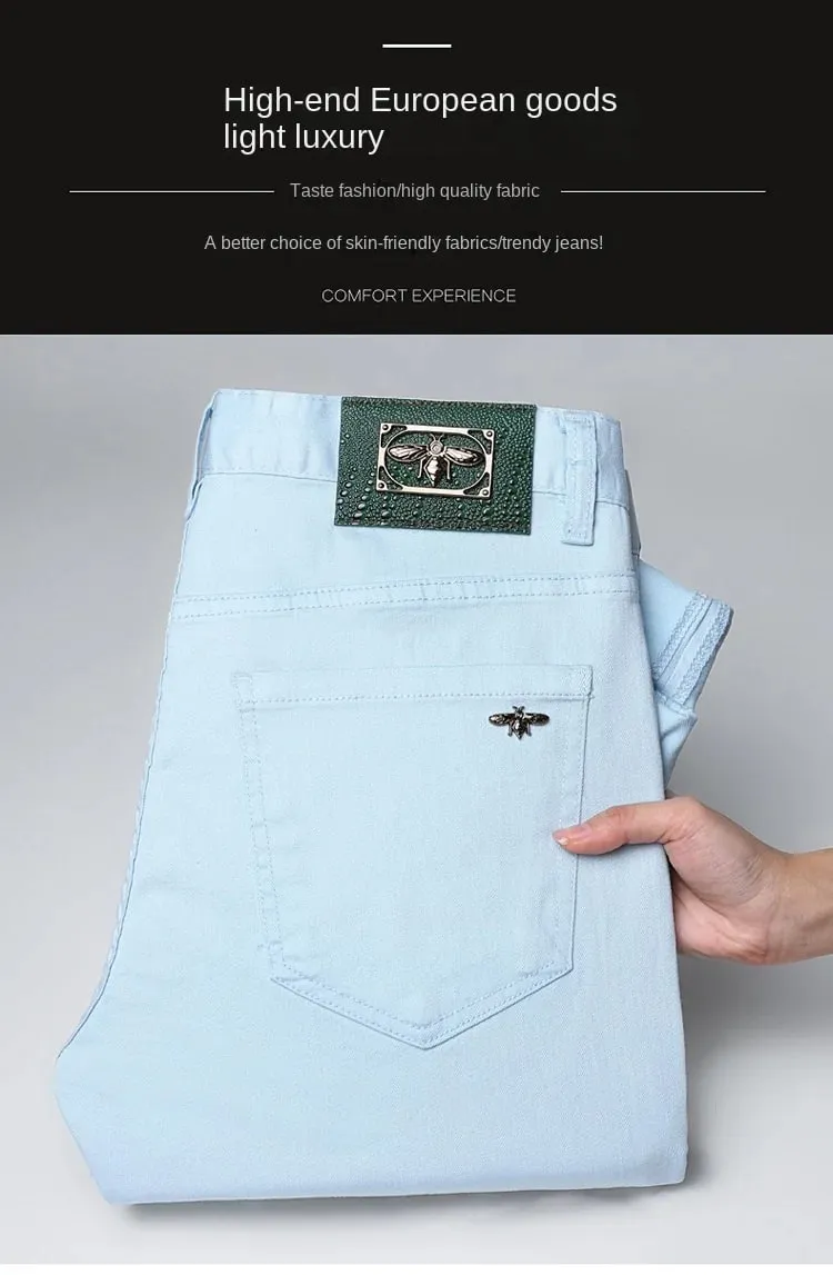 Sky blue jeans men's slim fit small feet 2025 new spring and summer style light luxury men's clothing denim pants — image 9