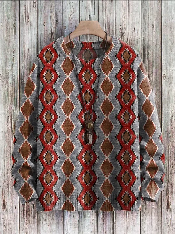 Vintage Pattern Print Knit Pullover Sweater Pambabae Para sa Lalaki Sweater — image 5
