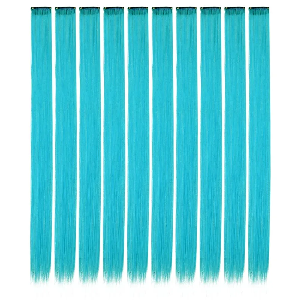 10PCS/Pack Colored Party Highlights Clip in Hair Extensions for Girls 22 Inches Omber colors Straight Hair Synthetic Hairpieces — image 24