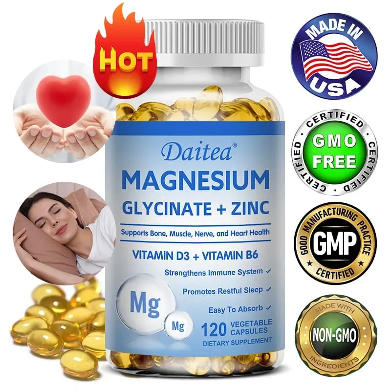 Daitea Magnesium and Zinc Capsules - Magnesium Glycinate Supplement to Support Muscle Nerve Joint and Heart Health