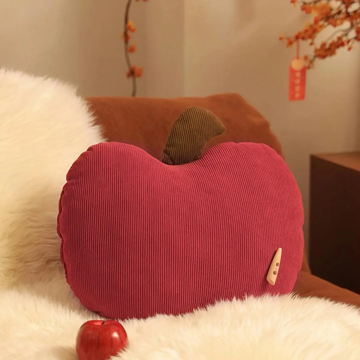 Red Apples Shaped Throw Pillow Soft Plush Cushion for Sofa Bedroom Novelty Decorative Sleeping Reading Rest Christmas Gifts